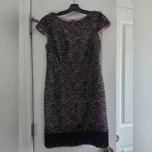 Aidan by Aidan Mattox Black and Pink Wave Pattern Mini Dress